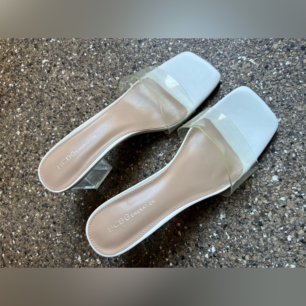 Bcbgeneration White Square-Toe Clear Strap Mules - image 1